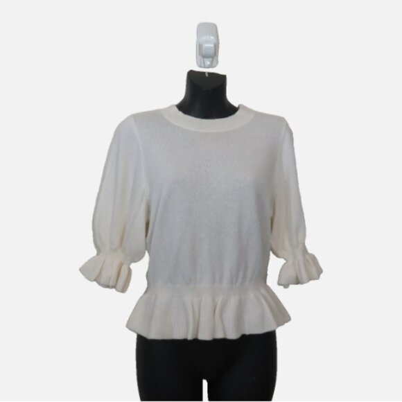 Paige size Medium Sabelina Top Ruffle Peplum Ivory Wool Cashmere Blend NEW - Picture 1 of 6